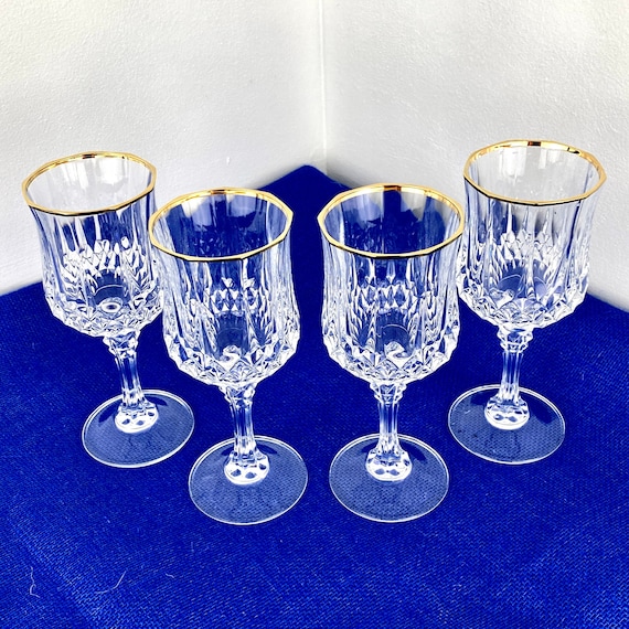 Cristal D'arques Longchamp Wine Glass Set | Set of Four 24k Gold Rim Wine  Glasses | Vintage Cut Crystal Water | White Wine Glasses France - Etsy