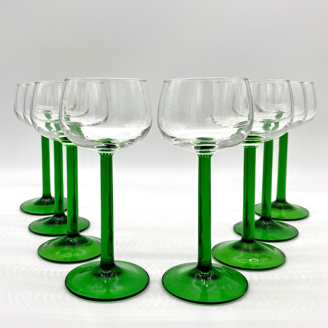 Emerald Green Stem Luminarc Wine Glasses Vintage Stemmed Wine Glass Set