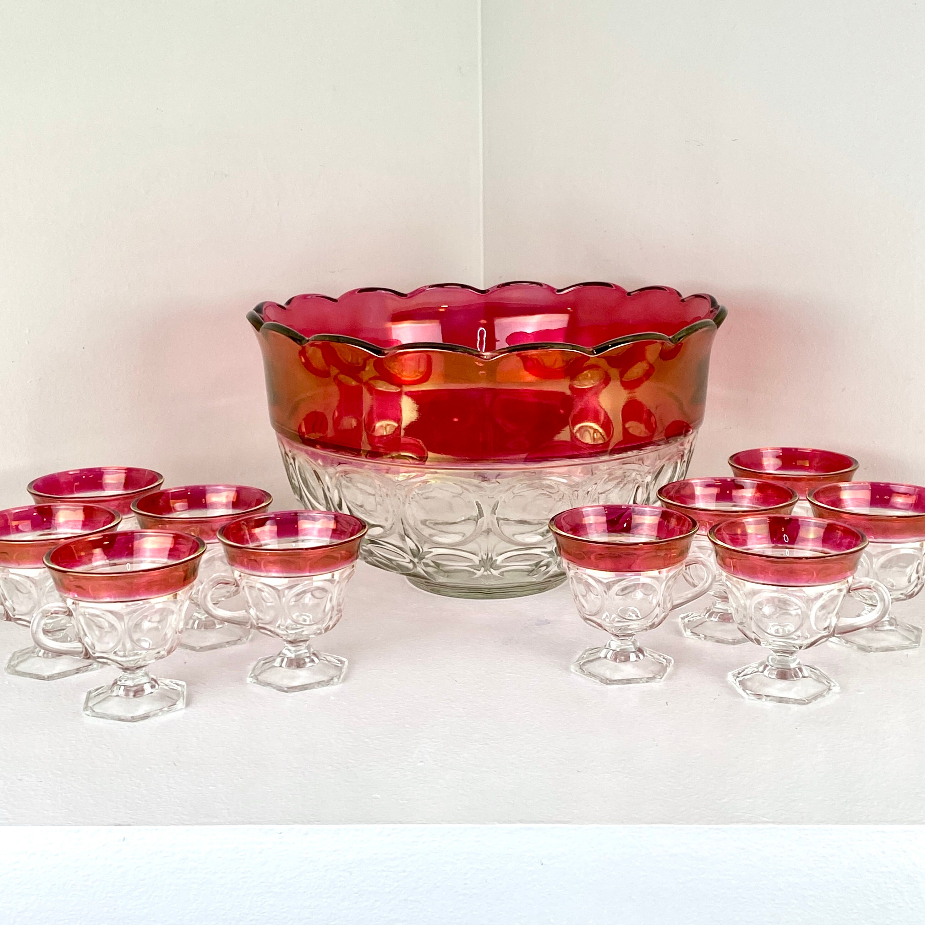 1960s Ruby Red Glass Punch Bowl Set with 12 Cups Vintage Etsy