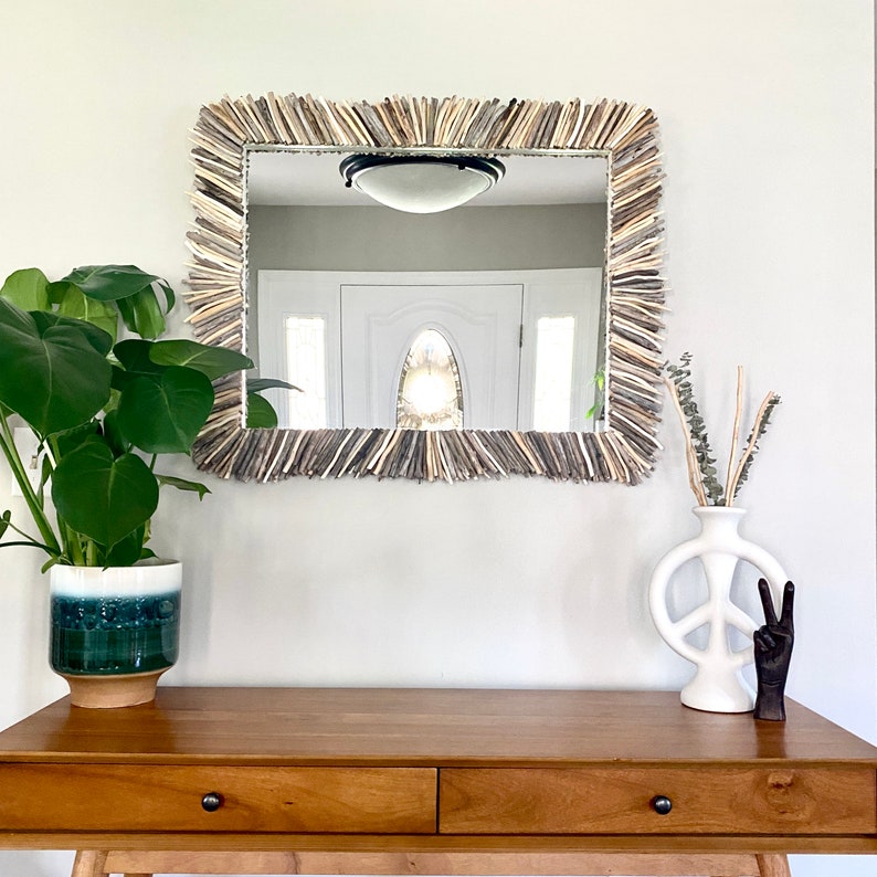 Driftwood Starburst Rectangle Mirror Driftwood Sunburst Etsy