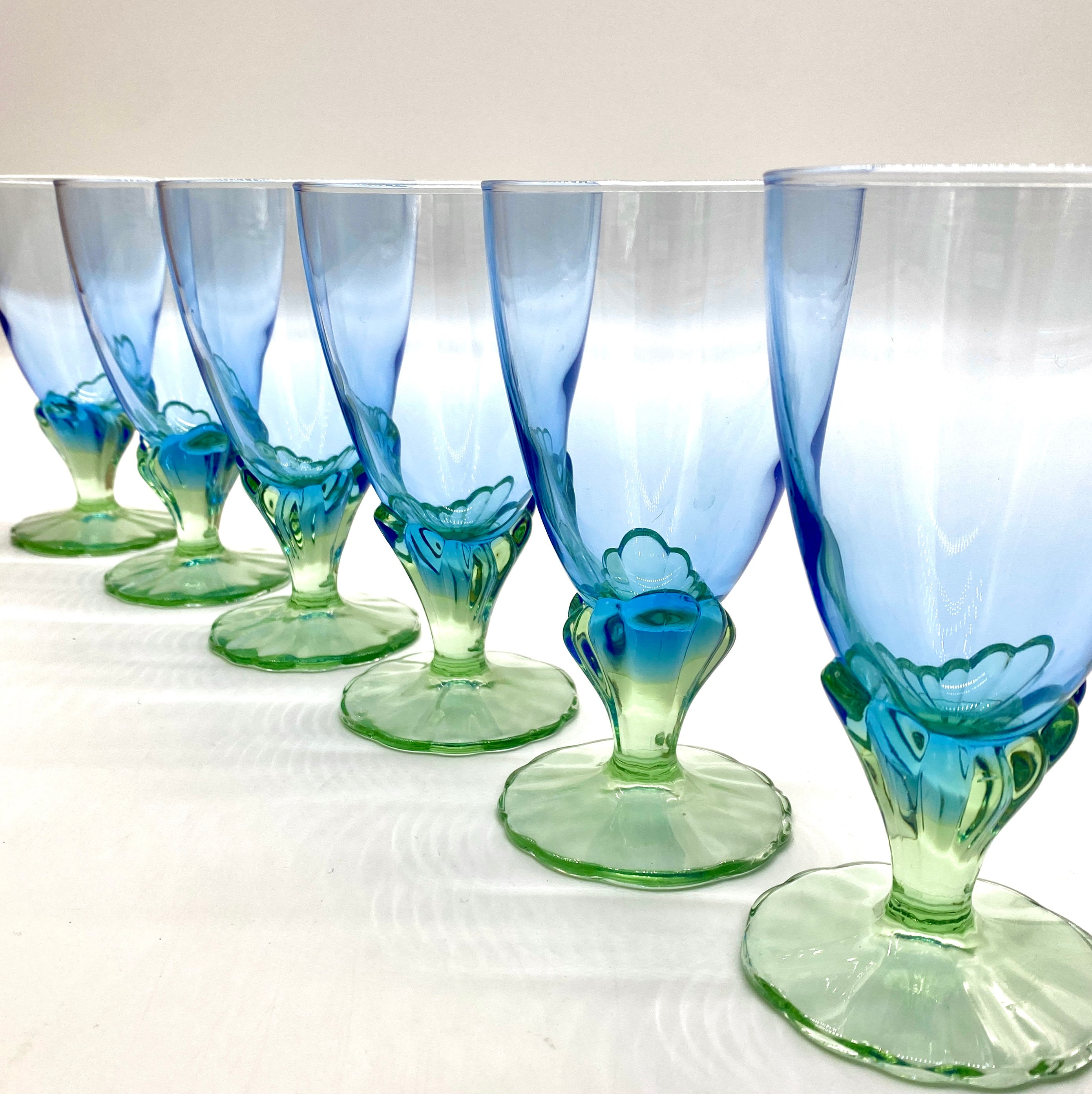 Bormioli Rocco Bahia Iced Tea Glasses | Stunning Blue Green Wine Goblets |  Italian Glassware Set of 4 or 6 | Mermaid Glass Stemware Italy