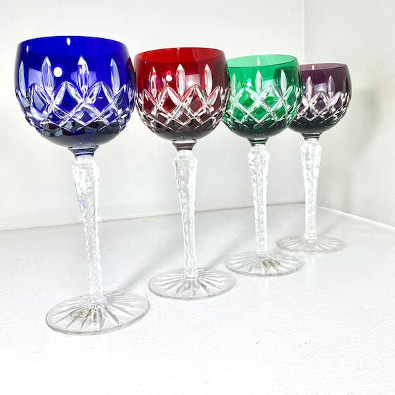 Engraved Wine Cut Glass, Colorful Crystal Wine Glass, Colored Glassware,  Traditional Wine Glass Set, Modern Rippled Wine Glasses 
