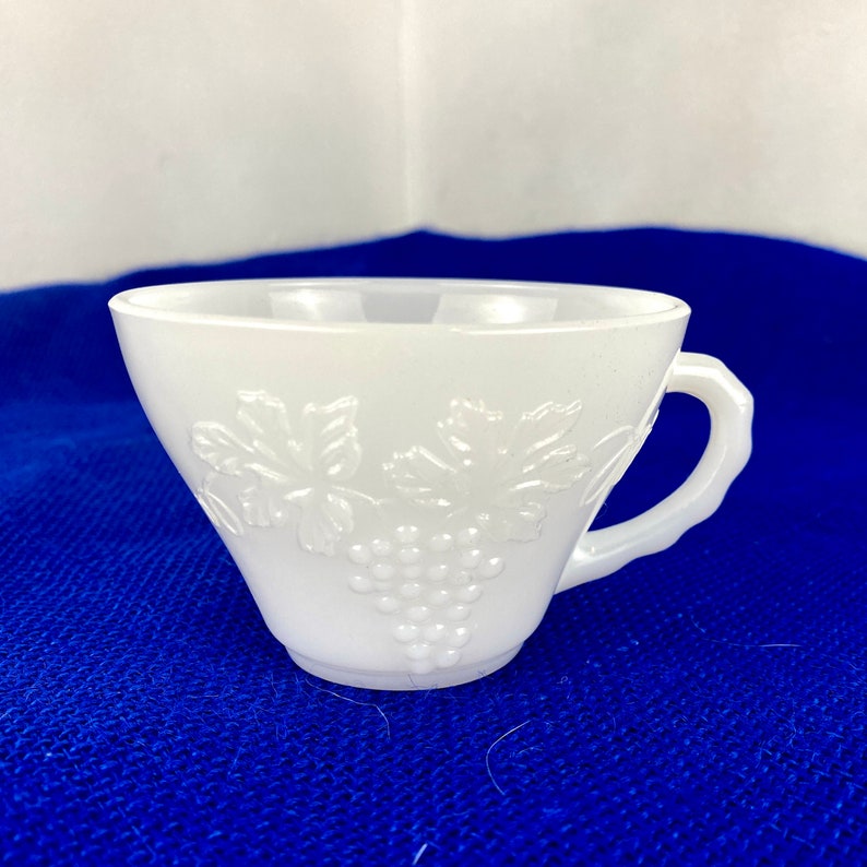 Vintage Milk Glass Punch Bowl Set Anchor Hocking Grape Vine Etsy