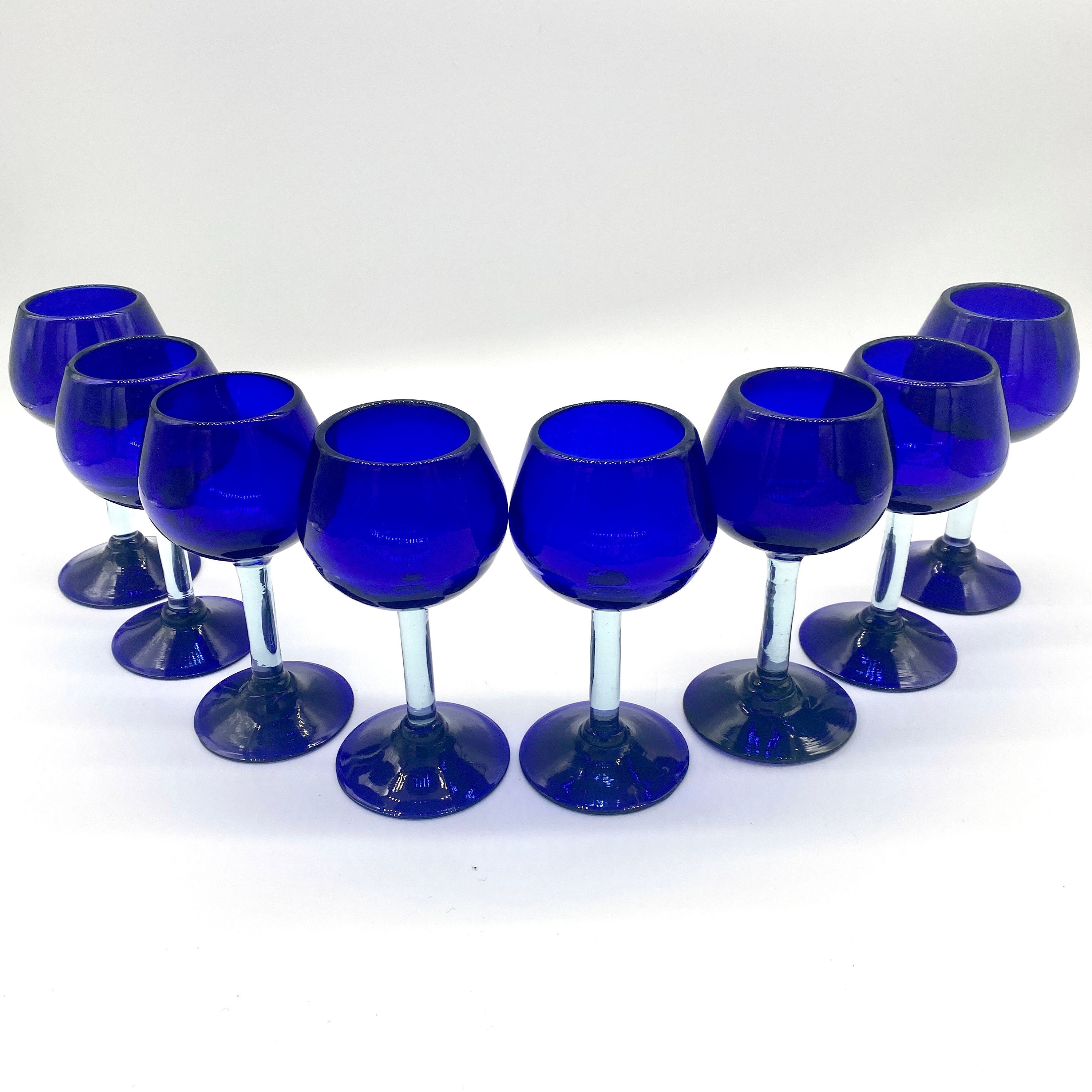 Stunning 7 Tall Blown Glass Goblets Set of 4 Cobalt and Aqua Blue Wine  Glasses Handblown Glass Bubble Stemware Unique Wine Glass 