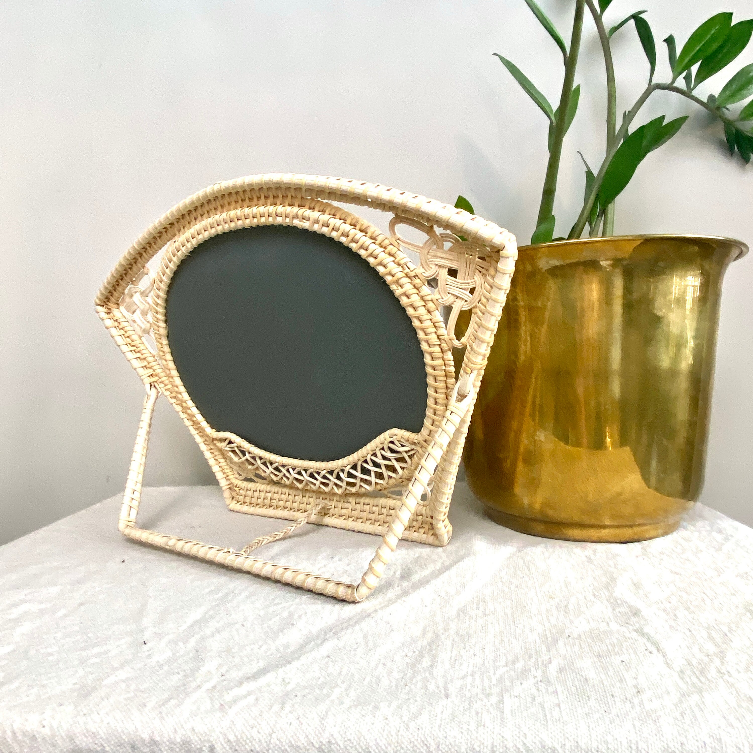 Unique Vintage Rattan Vanity Mirror Table Top Wicker Mirror Etsy