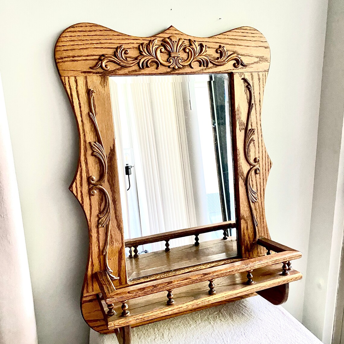 Extra Large Vintage Wood Mirror Shelf Solid Wood Wall Etsy