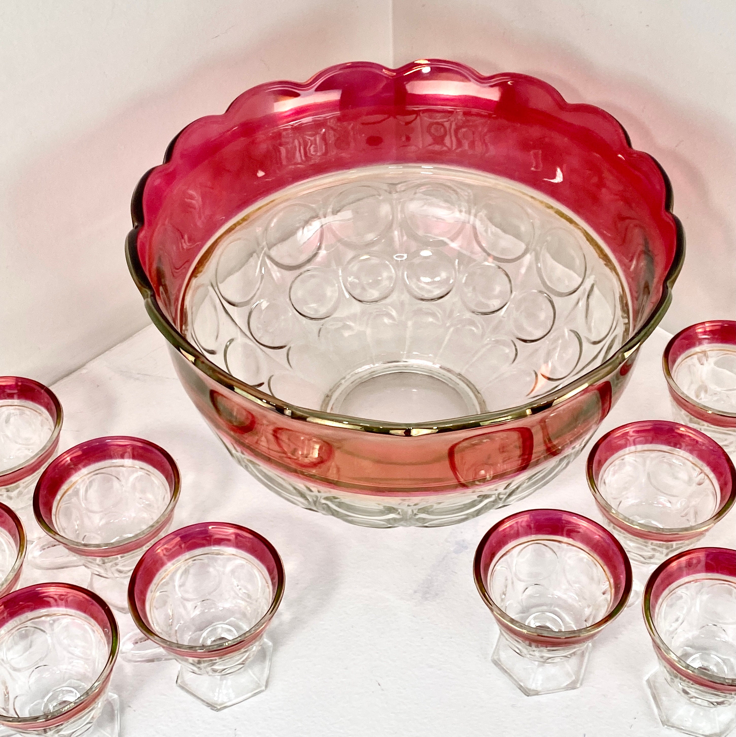 1960s Ruby Red Glass Punch Bowl Set with 12 Cups Vintage Etsy