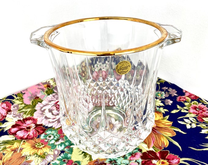 Cristal D'arques Longchamp Ice Bucket 24K Gold Rim Cut Crystal