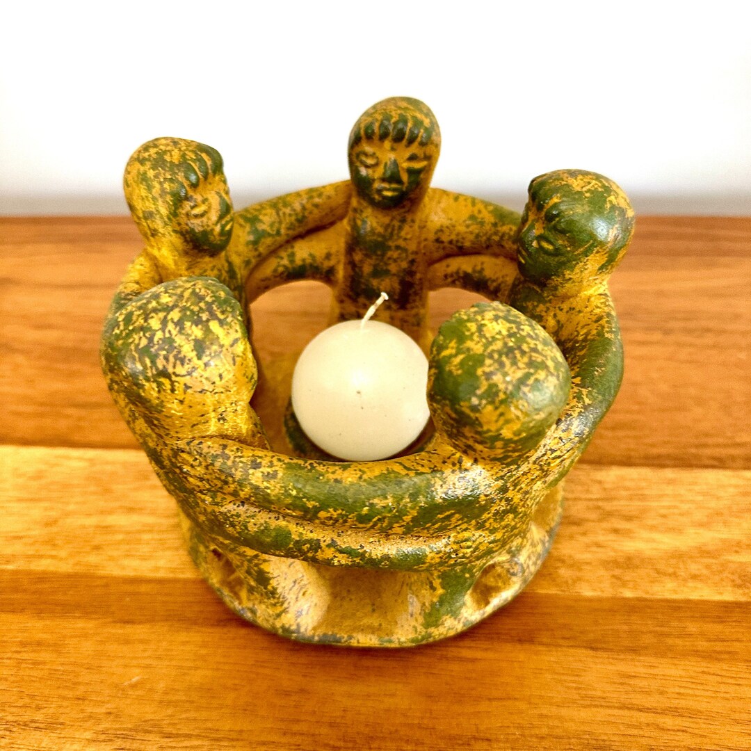 Artisan Circle of Friends Candle Holder Primitive Clay Etsy