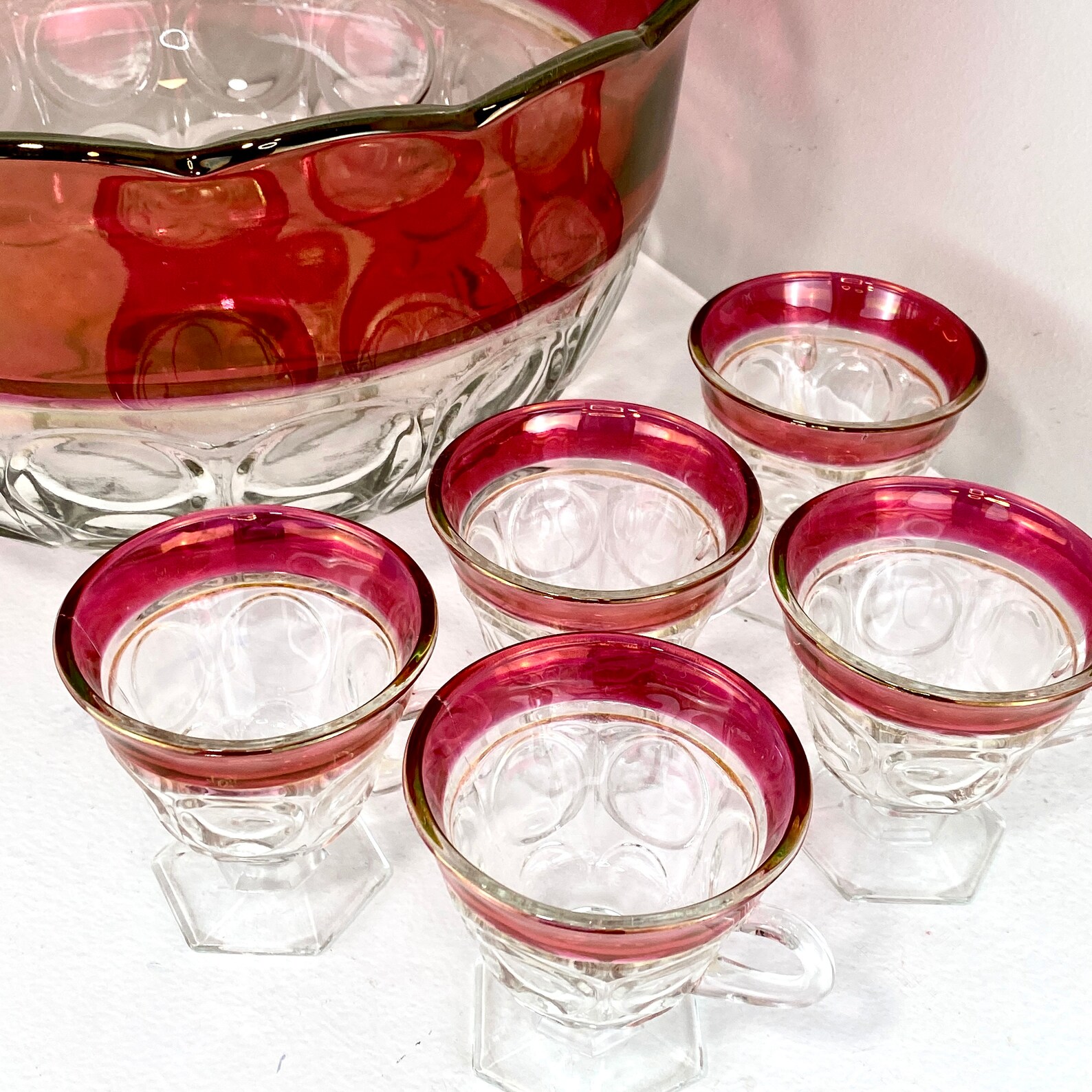 1960s Ruby Red Glass Punch Bowl Set with 12 Cups Vintage Etsy