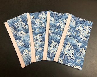 Japanese Ocean Waves Cloth Napkins, host gift, foodie gift, fancy cocktail party, great wave, Hokusai, eco friendly machine washable