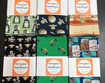 Star Wars Mandalorian Grogu Reversible Cloth Napkins, nerdy gift, kids lunchbox, picnic, housewarming present, dad gift, baby Yoda, host