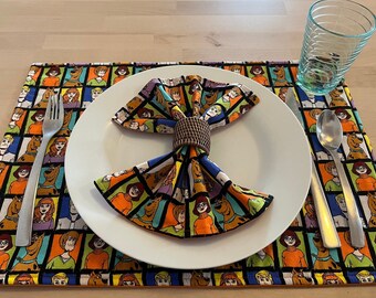 Scooby Doo Shaggy placemat cloth napkin set, nerdy home decor, eco friendly reusable washable table linen, comic gift