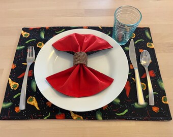 Chili peppers placemat cloth napkin set, southwest home decor, foodie gift, eco friendly reusable washable table linens, entertaining gift