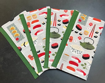 Sushi Cloth Cocktail Napkins, host gift, foodie gift, eco friendly machine washable, Japanese party favor, housewarming gift, sushi lover
