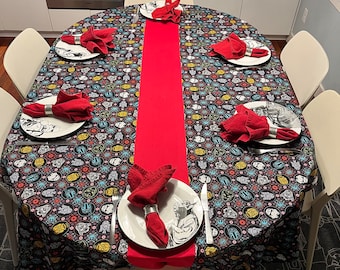 Star Wars Table Cloth, classic characters (stormtrooper, Vader, C3P0, R2D2) sugar skulls, fits 6-8 foot table