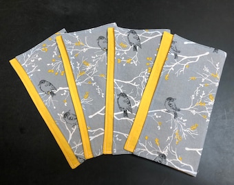 Yellow Birds and Branches Cloth Napkins, bird lover gift, host hostess gift, eco friendly machine washable, foodie gift, cocktail napkins