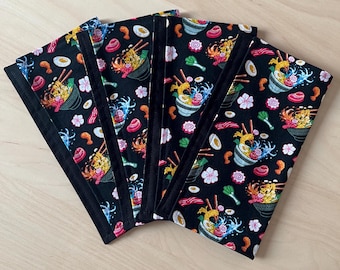 Japanese Ramen Bowl Cloth Cocktail Napkins, foodie host gift, fancy party, great wave, Hokusai ocean waves, eco friendly machine washable