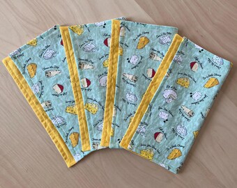 Cheese Puns Cotton Cloth Napkins, wine and cheese night, host hostess gift, foodie gift, college student, white elephant, machine washable