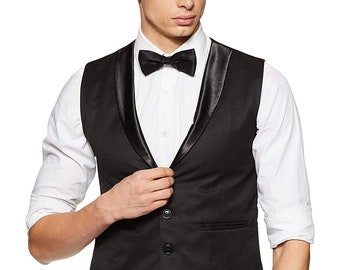 New Bow Tie Victorian Dickens TUXXMAN Men's Vintage Black Satin Tuxedo Vest 