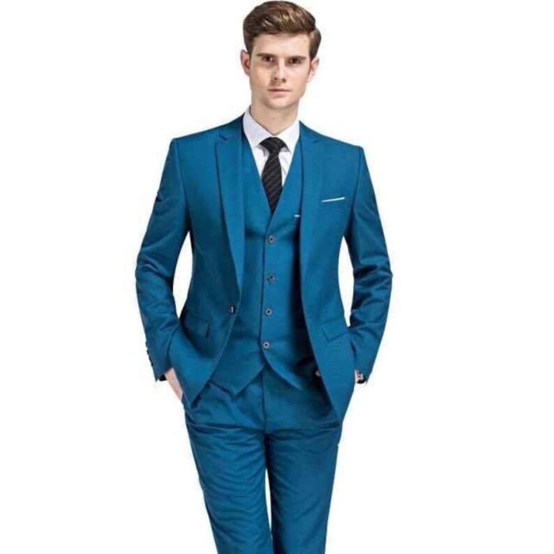 Blue 3 Piece Suit Coat Pant Vest Dinner Wedding Suit Boys - Etsy