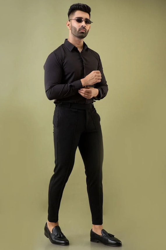 Camisa negra hombres con pantalón negro de oficina Etsy España