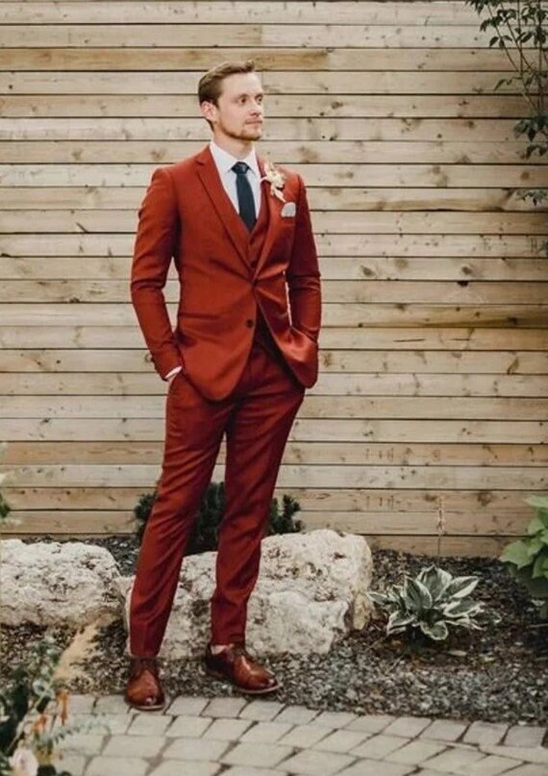 Mens Rust Orange Wedding Suit Tuxedo Bespoke Designer 3 Piece Etsy