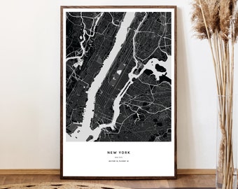 New York Map, Manhattan Map Print, Printable Wall Art, Black and White, 11x14, 16x20, 18x24, 20x30, A3