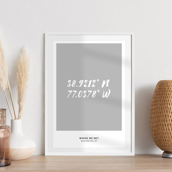 Personalized Coordinates Print with Longitude Latitude, Custom Location, Anniversary Gift for Couples, Engagement and Wedding Wall Art