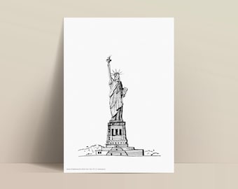 NY 自由の女神　えんぴつ画 自由の女神のスケッチ – 手描きのニューヨークランドマークアート