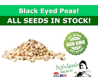 Heirloom Black Eyed Peas - Pea Bean Vegetable Seed Packs - Blackeye Peas - Non Gmo - Open Pollinated Vegetable Seed Kit - Beans - Peas