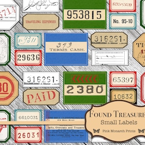 Found Treasure Labels, Junk Journal Supplies, Vintage Ephemera, Junk Journal Ephemera, Digital Download, Junk Journal Printable, Labels