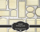 Simple Writing Cards, Digital, Writing Tags, Printable, Shabby Chic, Junk Journal, Kit, Scrapbooking, Tags, Printable, Tags for Writing