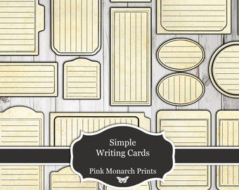 Simple Writing Cards, Digital, Writing Tags, Printable, Shabby Chic, Junk Journal, Kit, Scrapbooking, Tags, Printable, Tags for Writing