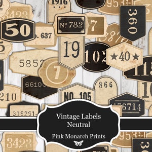 Étiquettes vintage, Neutres, Étiquettes pour carnets de voyage, Imprimables, Journalisation de produits indésirables, Fournitures, Kit de traitement de courrier indésirable, Numérique, Étiquettes, Petits détails, Éphémères