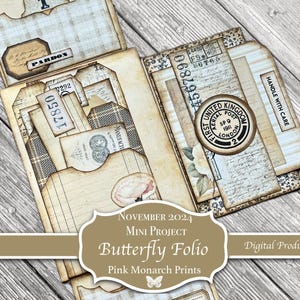 Schmetterling Folio, November 2024 Abonnement Mini Projekt, Junk Journal Folio, Digital Junk Journal Mini Projekt, Neutral, Tags, Ephemera!