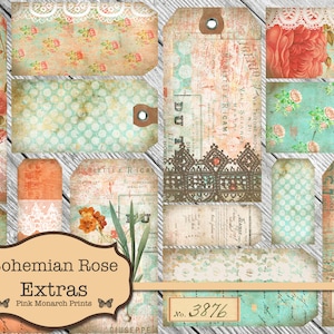 Bohemian Dream Tags, Pockets,  Junk Journal Kit, Digital Junk Journal, Junk Journaling Tags, Bohemian Junk Journal, Printable Papers, Bright
