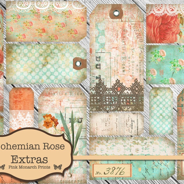 Bohemian Dream Tags, Pockets,  Junk Journal Kit, Digital Junk Journal, Junk Journaling Tags, Bohemian Junk Journal, Printable Papers, Bright