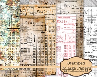 Grungy Stamped Collage Papers: Vintage Junk Journal (Digital Download)
