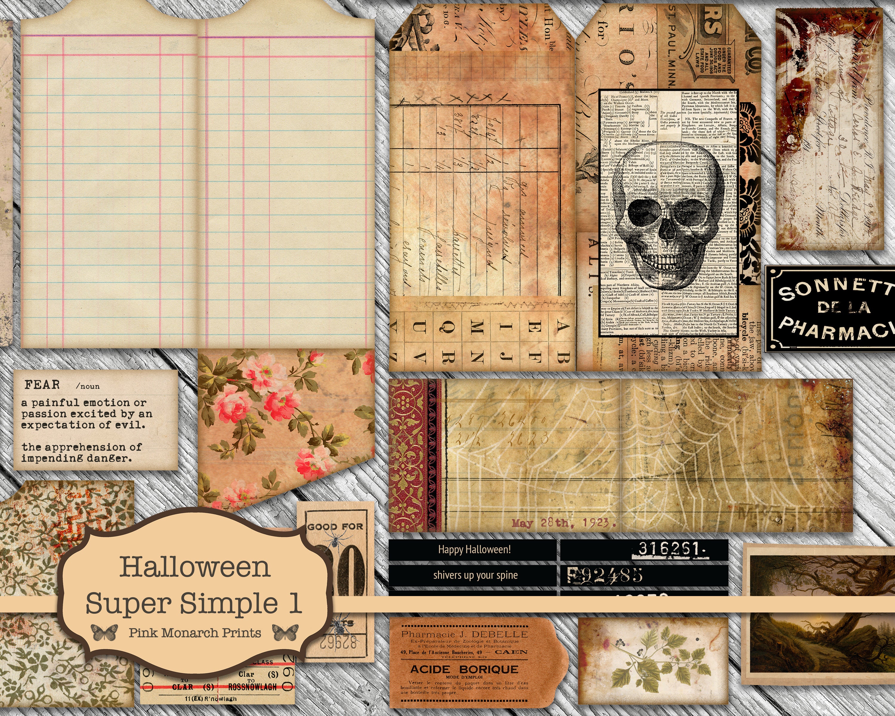 Halloween Super Simples 1, Junk Journal Kit, Digital Junk