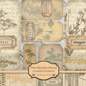 Flea Market Loaded Pockets, Shabby Chic Digital, Junk Journal Kit, Vintage Flea Market, Junk Journal, Pockets, Shabby Chic, Tags, Printable