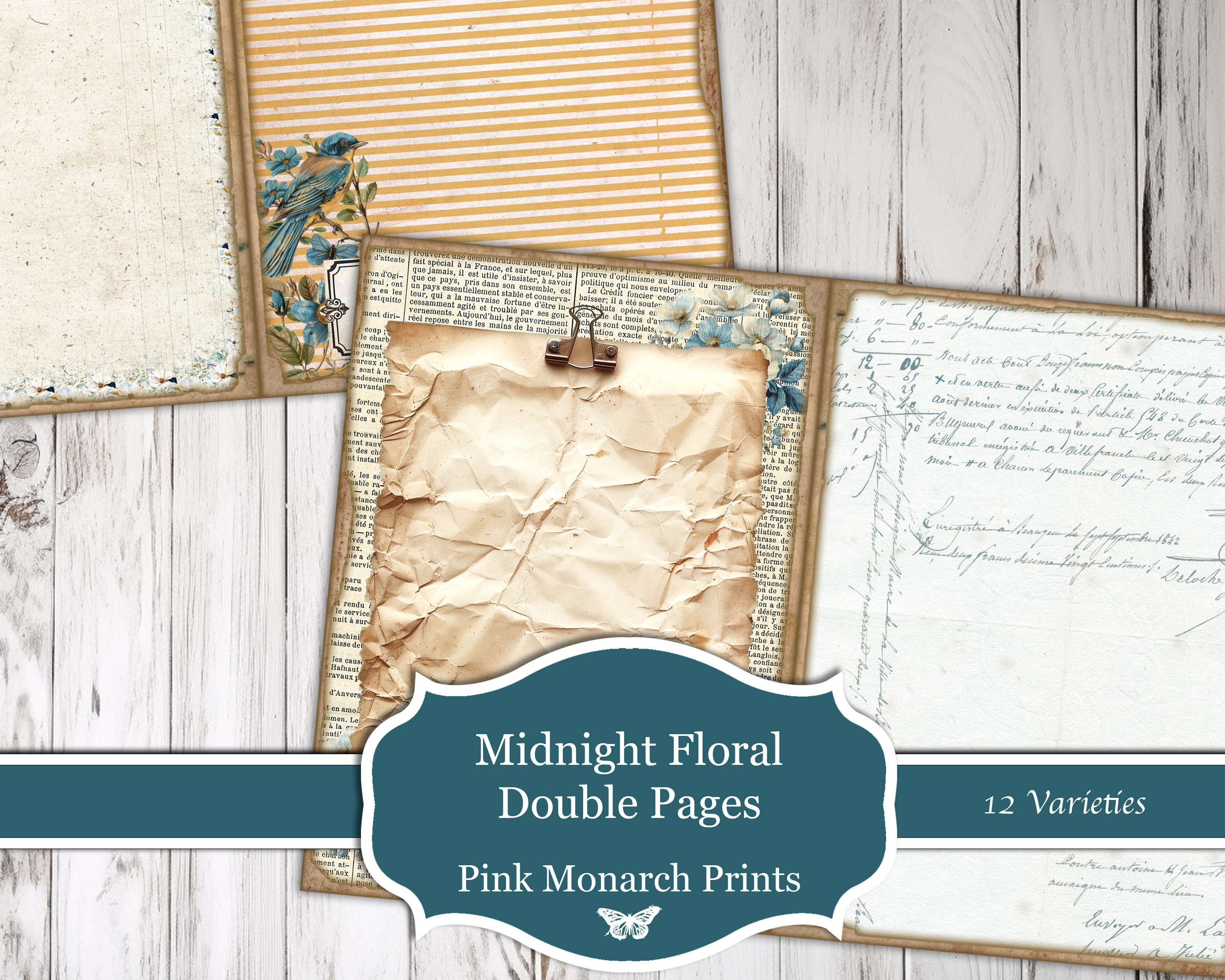 Midnight Floral Double Pages, Botanical, Junk Journal Kit, Junk Journal ...