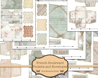 Junk Journal Printable, Junk Journaling Kit, Printable Ephemera, Junk Journaling Embellishments, Junk Journaling Envelopes, Pockets, French