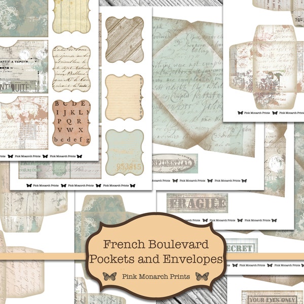 Junk Journal Printable, Junk Journaling Kit, Printable Ephemera, Junk Journaling Embellishments, Junk Journaling Envelopes, Pockets, French