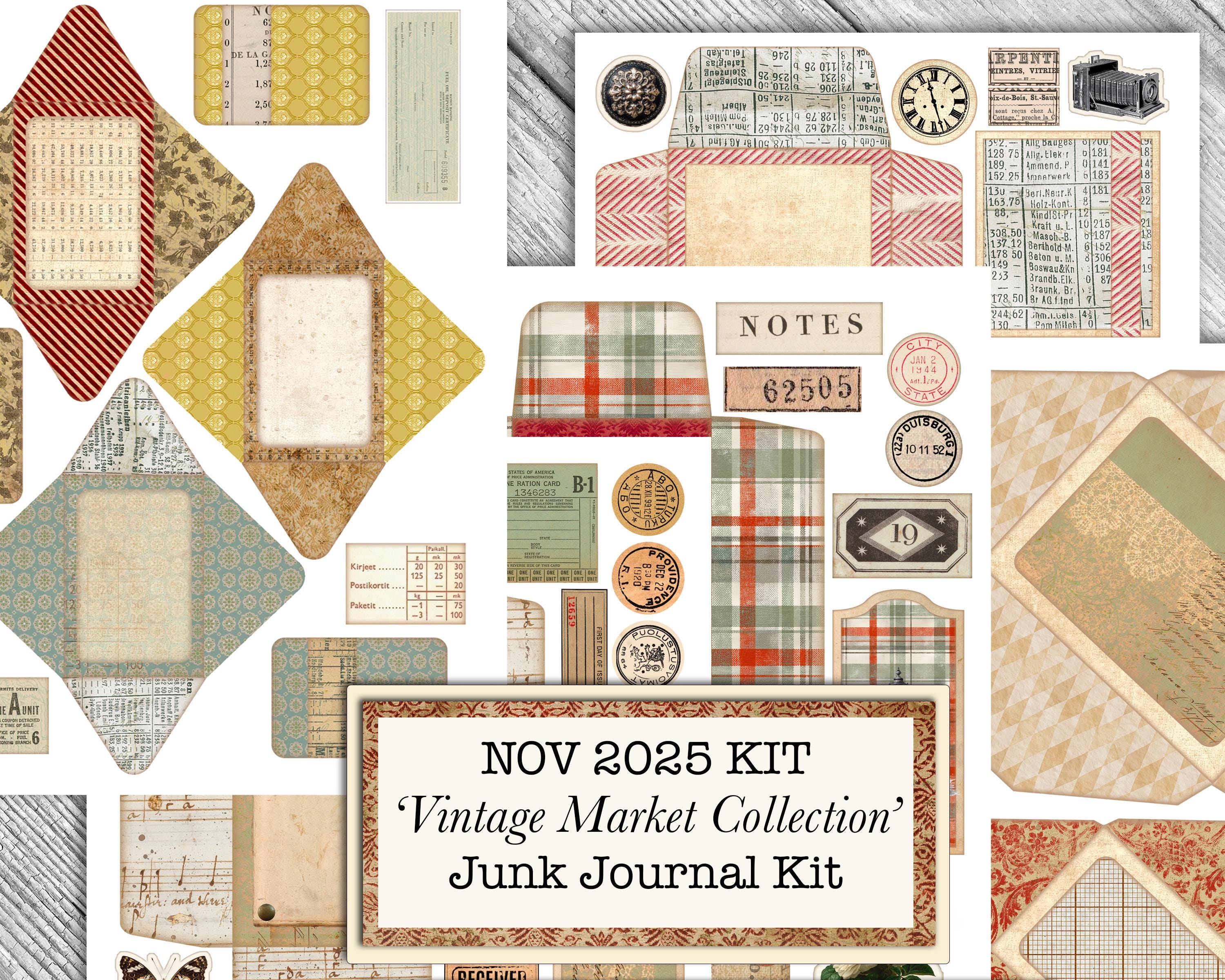 November '25 Vintage Market Collection Junk Journal Kit: 54 + 2 Page ...