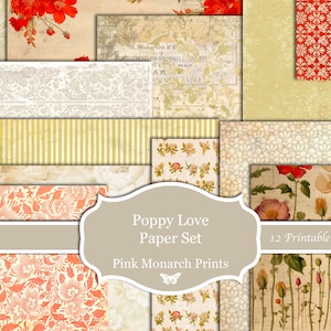Papiers Poppy Love, Kit de journal indésirable, Journal numérique, Papiers numériques de journalisation indésirable, Journal indésirable, Papiers imprimables, Printemps, Floral