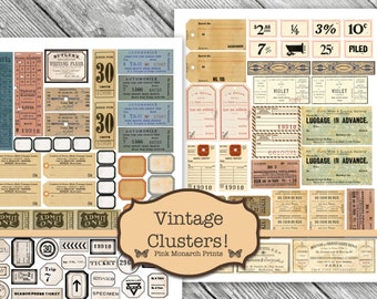 Vintage Clusters, Junk Journal Zubehör, Vintage Ephemera, Junk Journal Ephemera, digitaler Download, Junk Journal druckbare, Vintage Tickets