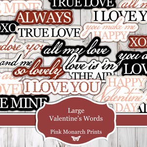 Grote Valentijnswoorden, Digitaal, Junk Journal Woorden, Liefde, Afdrukbaar, Valentijns Junk Journal, Junk Journal, Romantische Woorden, Liefdeswoorden