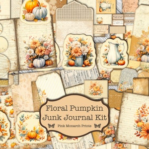 Floral Pumpkin Junk Journal Kit, Digital Junk Journal, 30 Pages, Junk Journaling Kit, Junk Journal Fall, Journal Digital, Autumn, Vintage