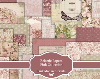 Eclectic Papers Pink Collection, Printable Scrapbook Pages, Shabby Chic Scrapbook Kit (Digital Download)